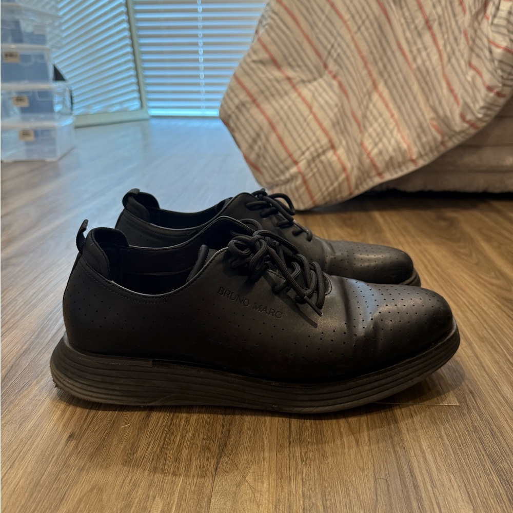 Black Textured Oxfords with Rubber Sole